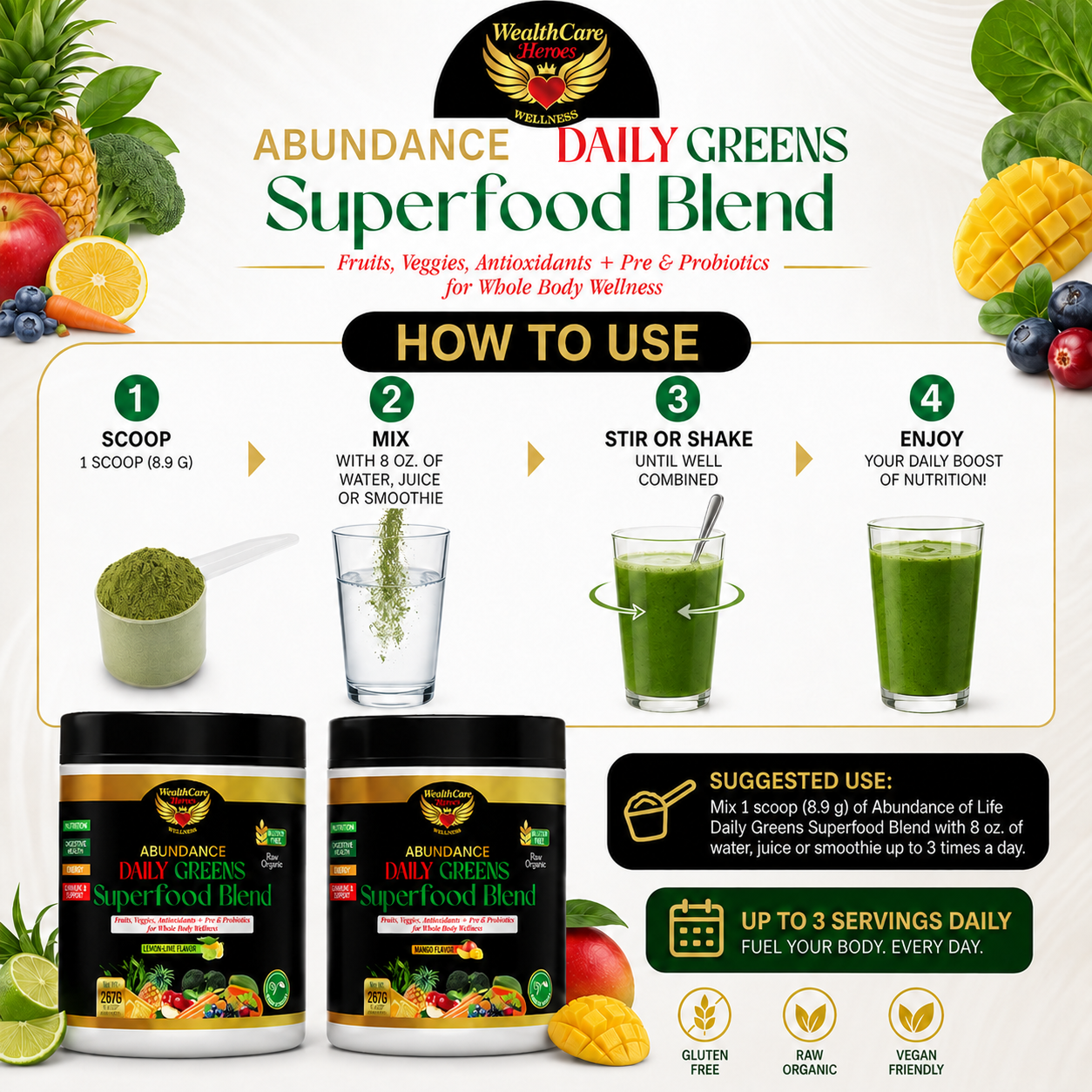 Abundance of Life Daily Greens Superfood - Mango
