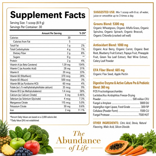 Abundance of Life Daily Greens Superfood - Mango