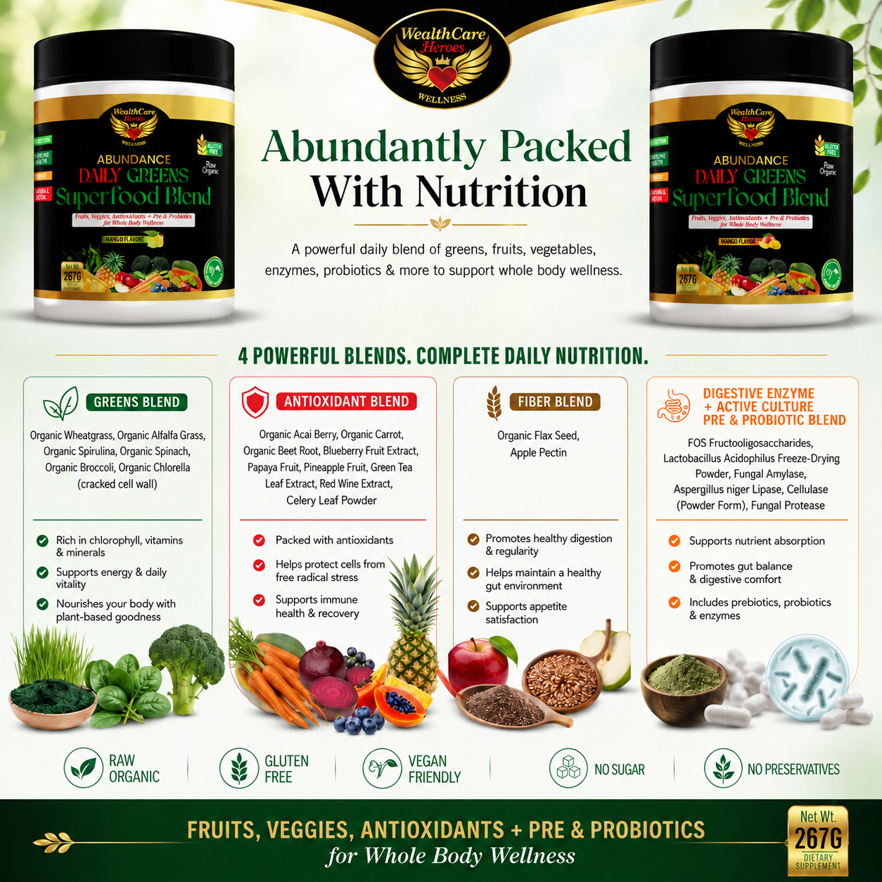 Abundance of Life Daily Greens Superfood - Mango